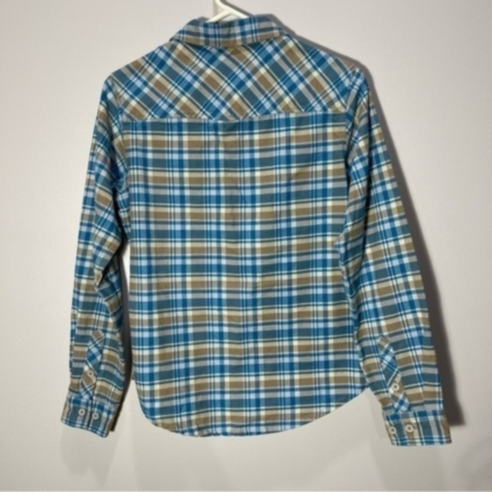 Stio Women’s Willow Midweight Fannel Shirt Size S Color Tan/Blue - Picture 8 of 12